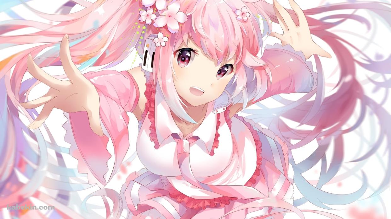 手を伸ばすムチムチの桜ミク / ボカロ / ボーカロイドの壁紙(1242px x 698px) 高画質 PC・デスクトップ用