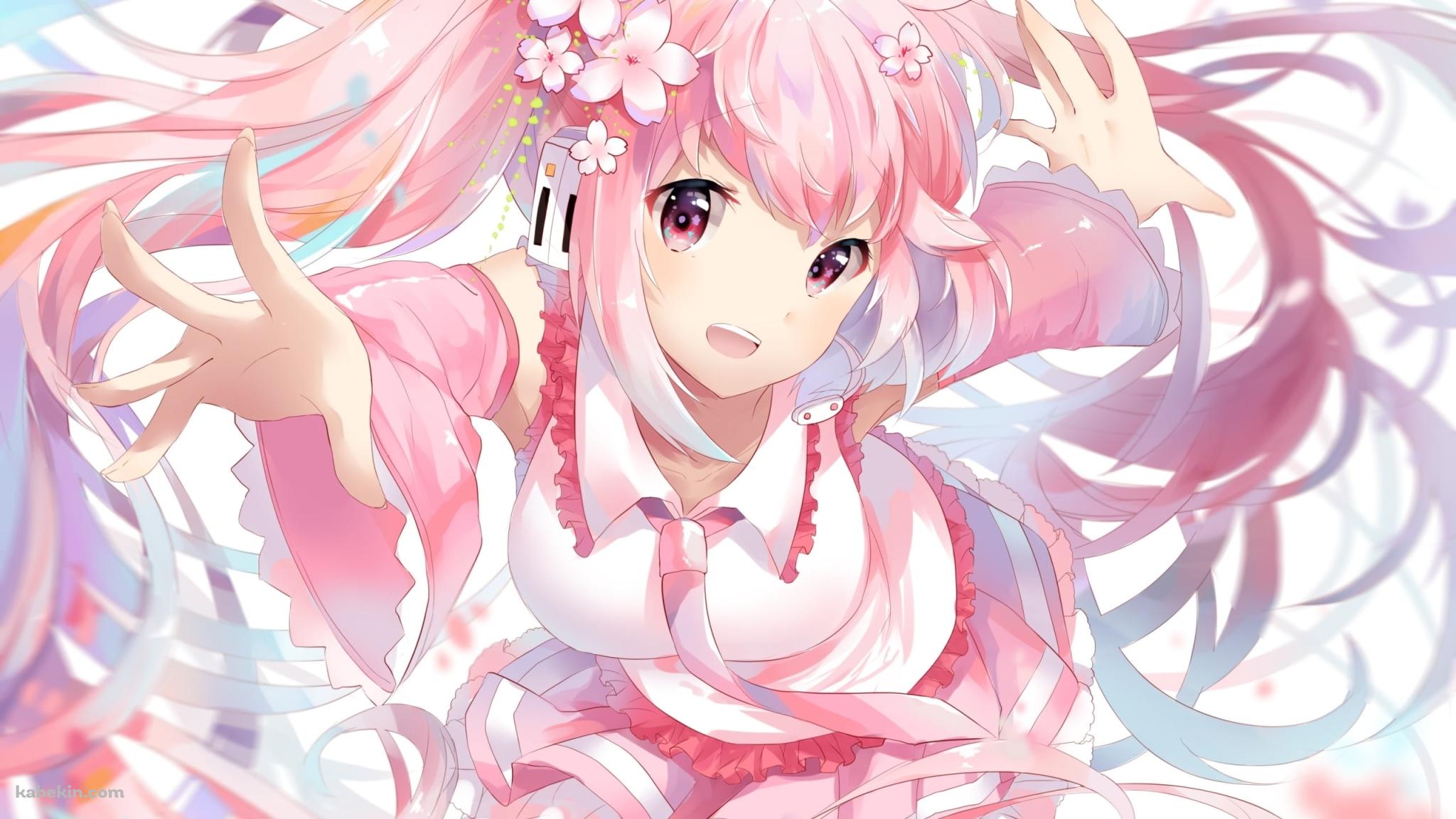 手を伸ばすムチムチの桜ミク / ボカロ / ボーカロイドの壁紙(2048px x 1152px) 高画質 PC・デスクトップ用