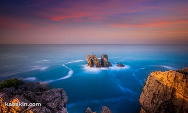 朝焼け / 奇岩 / 潮騒 / 絶景の壁紙(800px x 480px) 高画質 PC・デスクトップ用