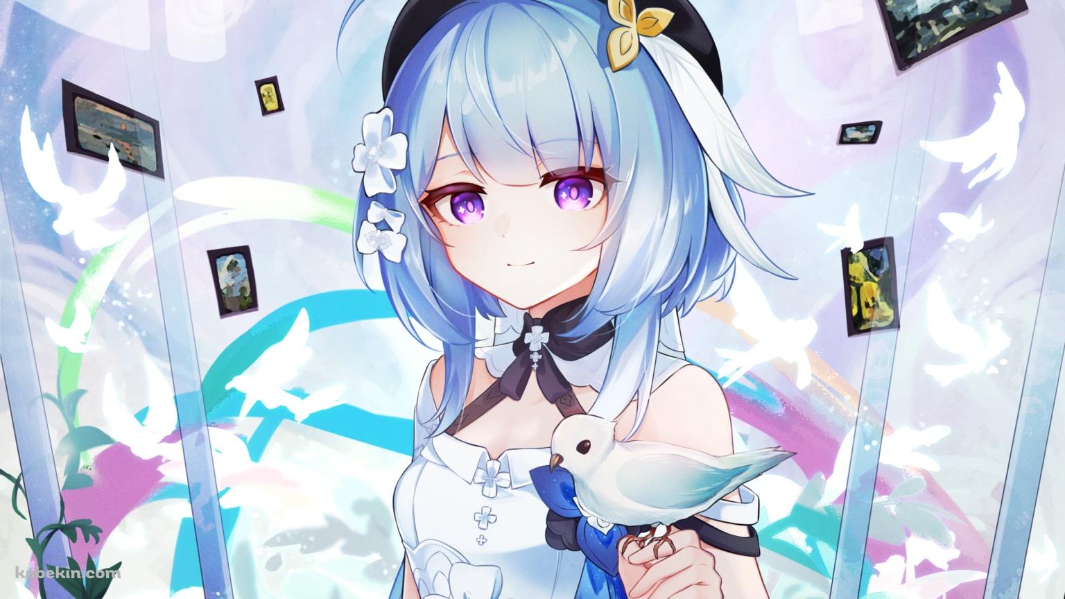 白い鳥と可愛いグレーシュ 崩坏3rd / 格蕾修 / Griseo Honkai Impact 3rdの壁紙(1536px x 864px) 高画質 PC・デスクトップ用