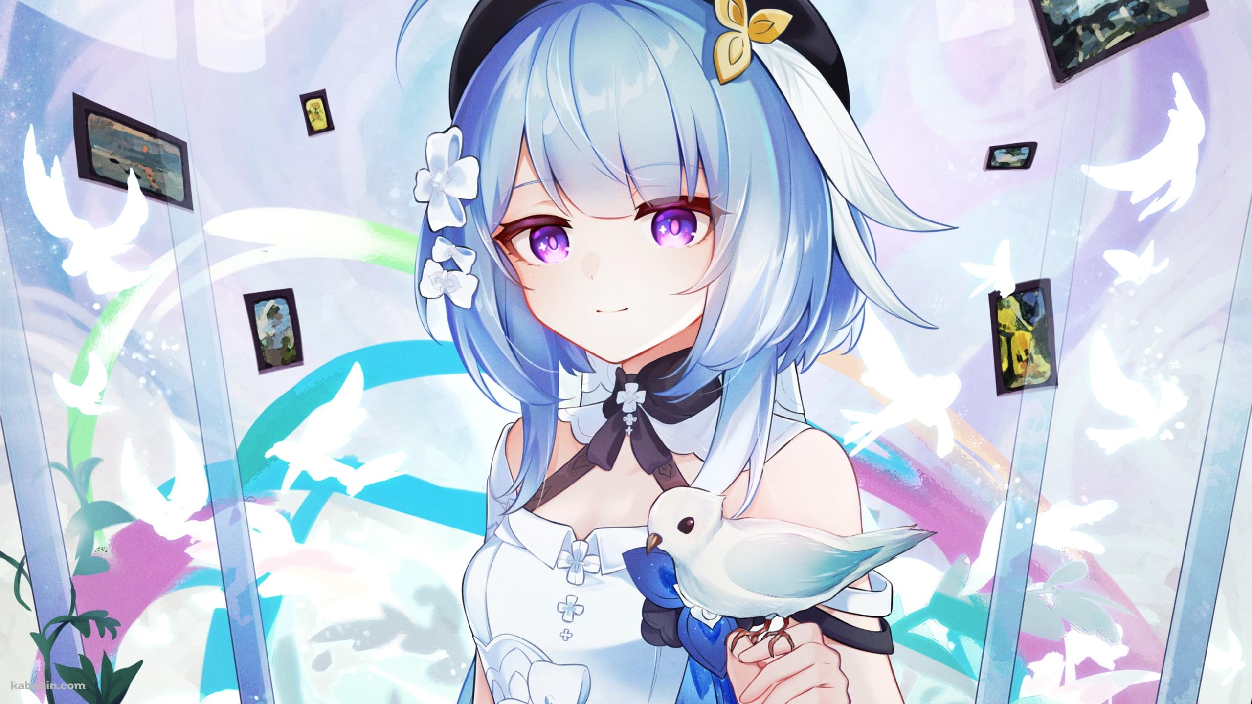 白い鳥と可愛いグレーシュ 崩坏3rd / 格蕾修 / Griseo Honkai Impact 3rdの壁紙(2560px x 1440px) 高画質 PC・デスクトップ用