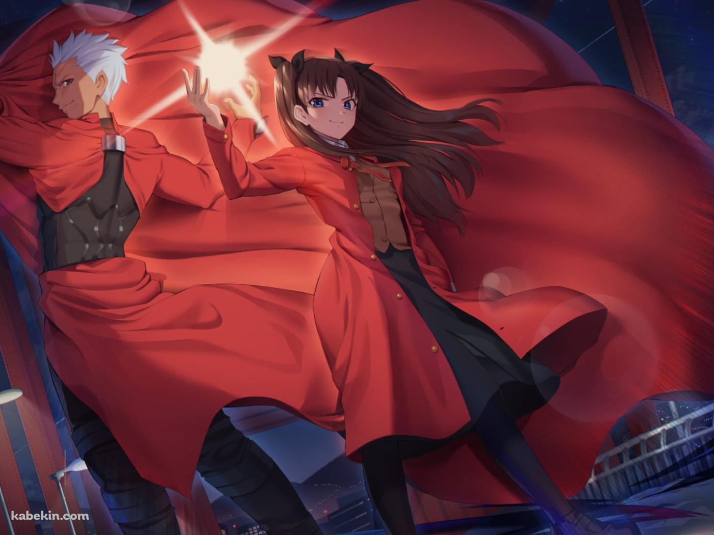 赤い洋服を着た遠坂凛とアーチャー / フェイト／ステイナイト / Fateの壁紙(1400px x 1050px) 高画質 PC・デスクトップ用