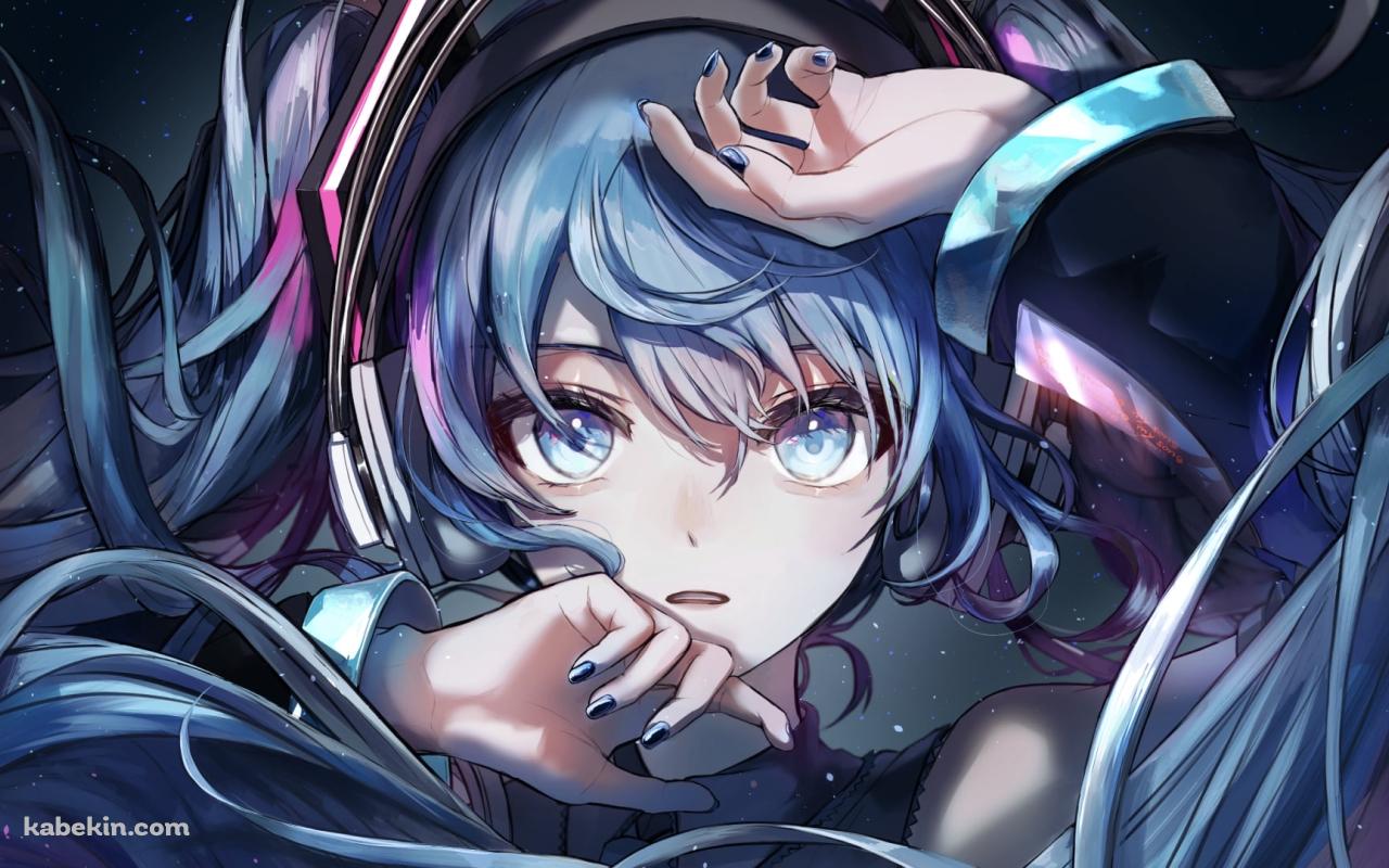 顔に両手をあてる綺麗な初音ミク / 星空 / ボカロ / ボーカロイドの壁紙(1280px x 800px) 高画質 PC・デスクトップ用