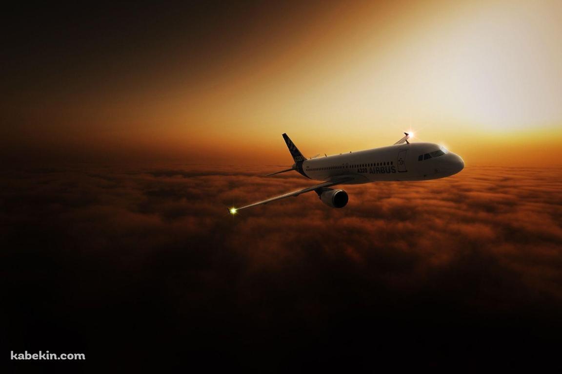 夕陽と空飛ぶエアバスA320 / Airbus A320の壁紙(1152px x 768px) 高画質 PC・デスクトップ用