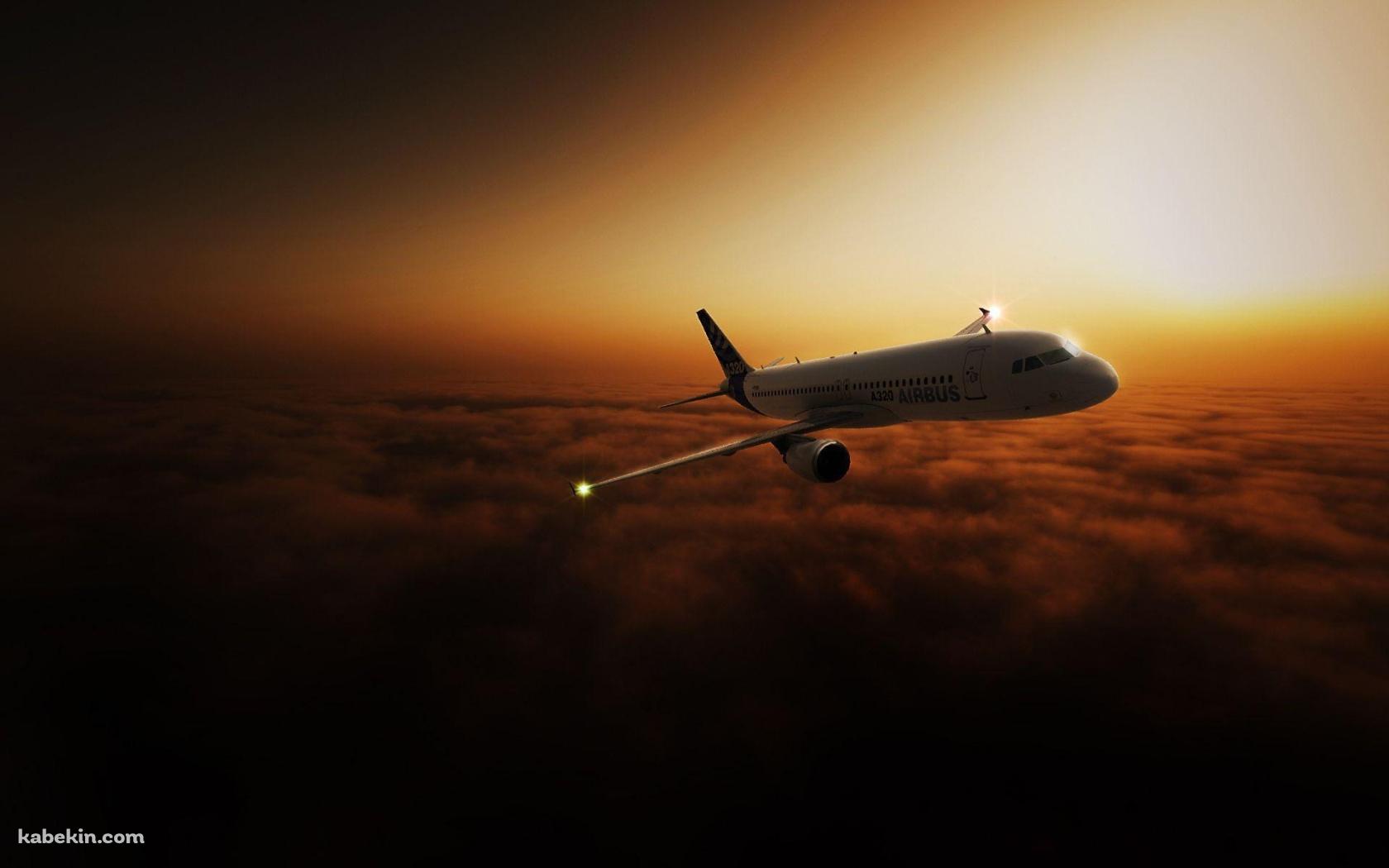 夕陽と空飛ぶエアバスA320 / Airbus A320の壁紙(1680px x 1050px) 高画質 PC・デスクトップ用