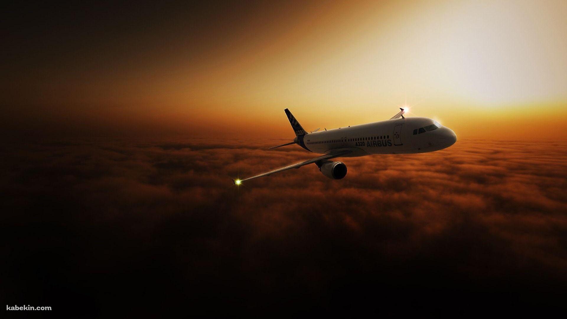 夕陽と空飛ぶエアバスA320 / Airbus A320の壁紙(1920px x 1080px) 高画質 PC・デスクトップ用