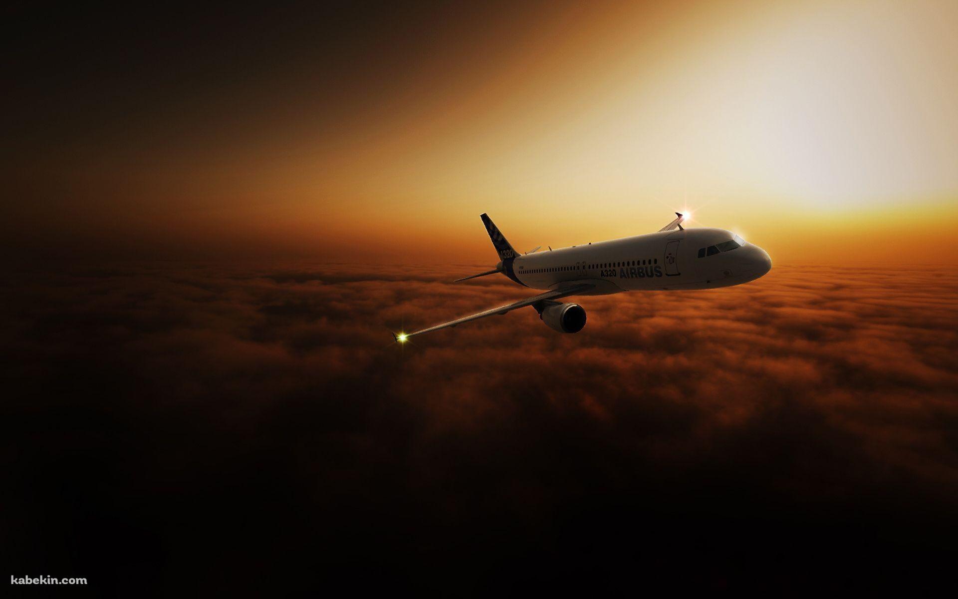 夕陽と空飛ぶエアバスA320 / Airbus A320の壁紙(1920px x 1200px) 高画質 PC・デスクトップ用