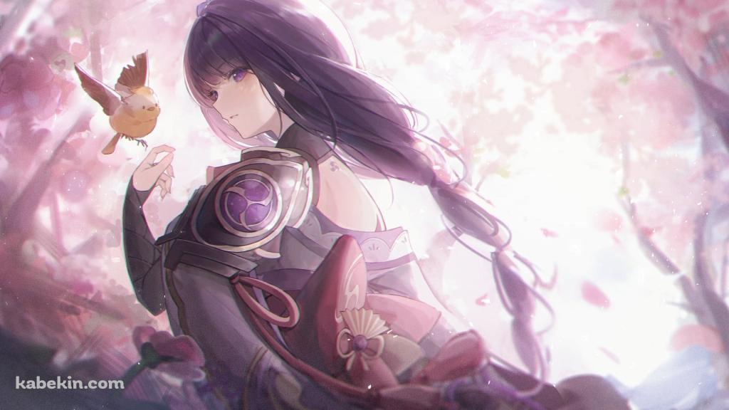 雷電将軍と黄色い可愛い鳥 / 綺麗 / 原神の壁紙(1024px x 576px) 高画質 PC・デスクトップ用