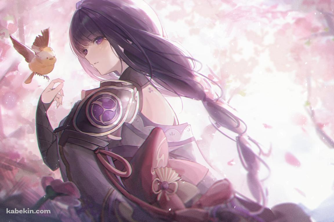 雷電将軍と黄色い可愛い鳥 / 綺麗 / 原神の壁紙(1152px x 768px) 高画質 PC・デスクトップ用