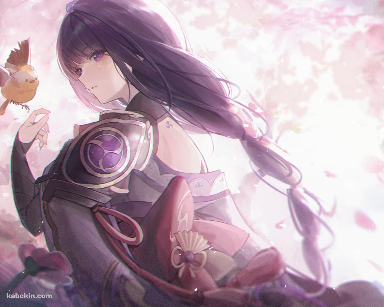 雷電将軍と黄色い可愛い鳥 / 綺麗 / 原神の壁紙(1280px x 1024px) 高画質 PC・デスクトップ用