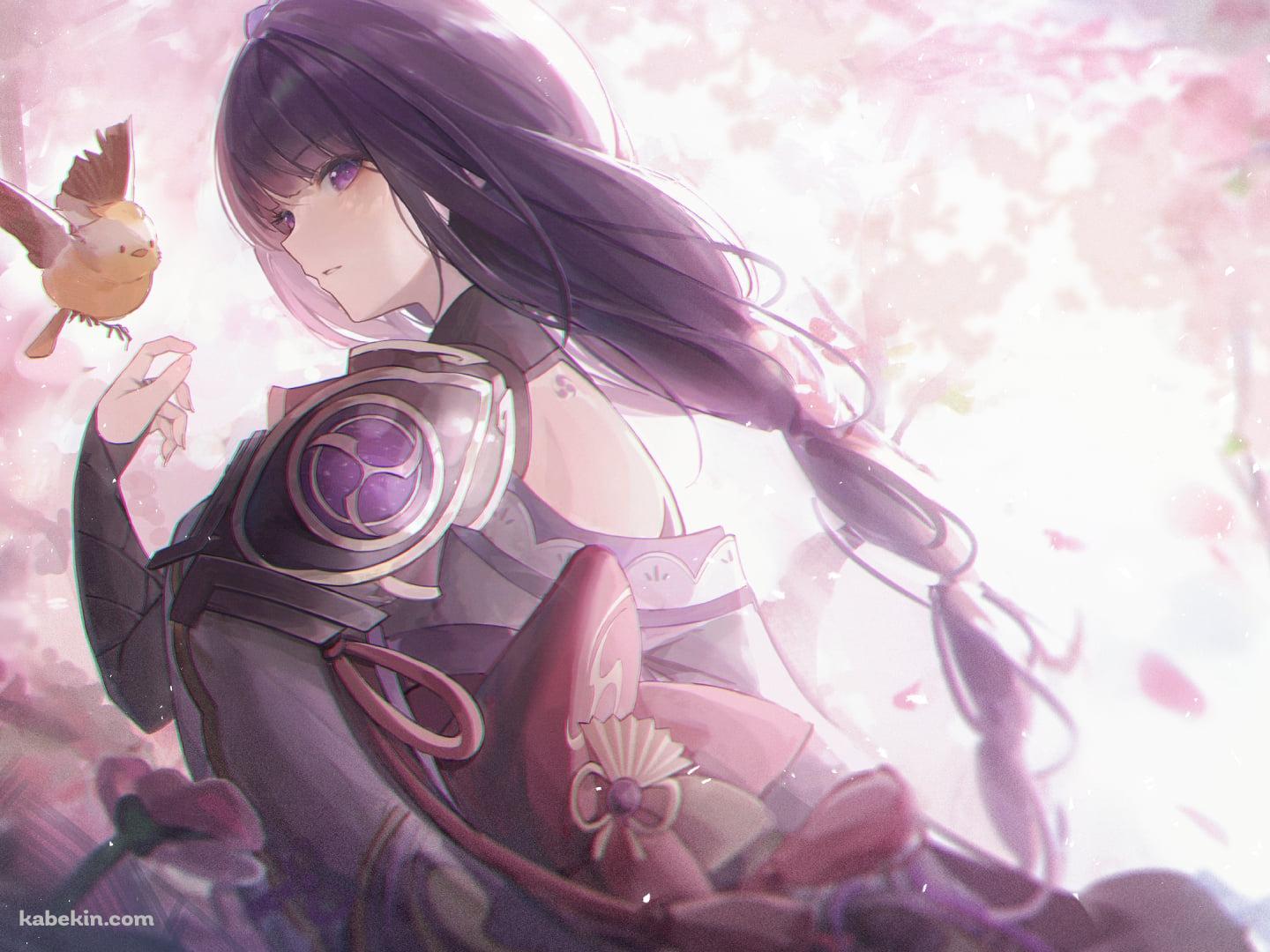 雷電将軍と黄色い可愛い鳥 / 綺麗 / 原神の壁紙(1440px x 1080px) 高画質 PC・デスクトップ用