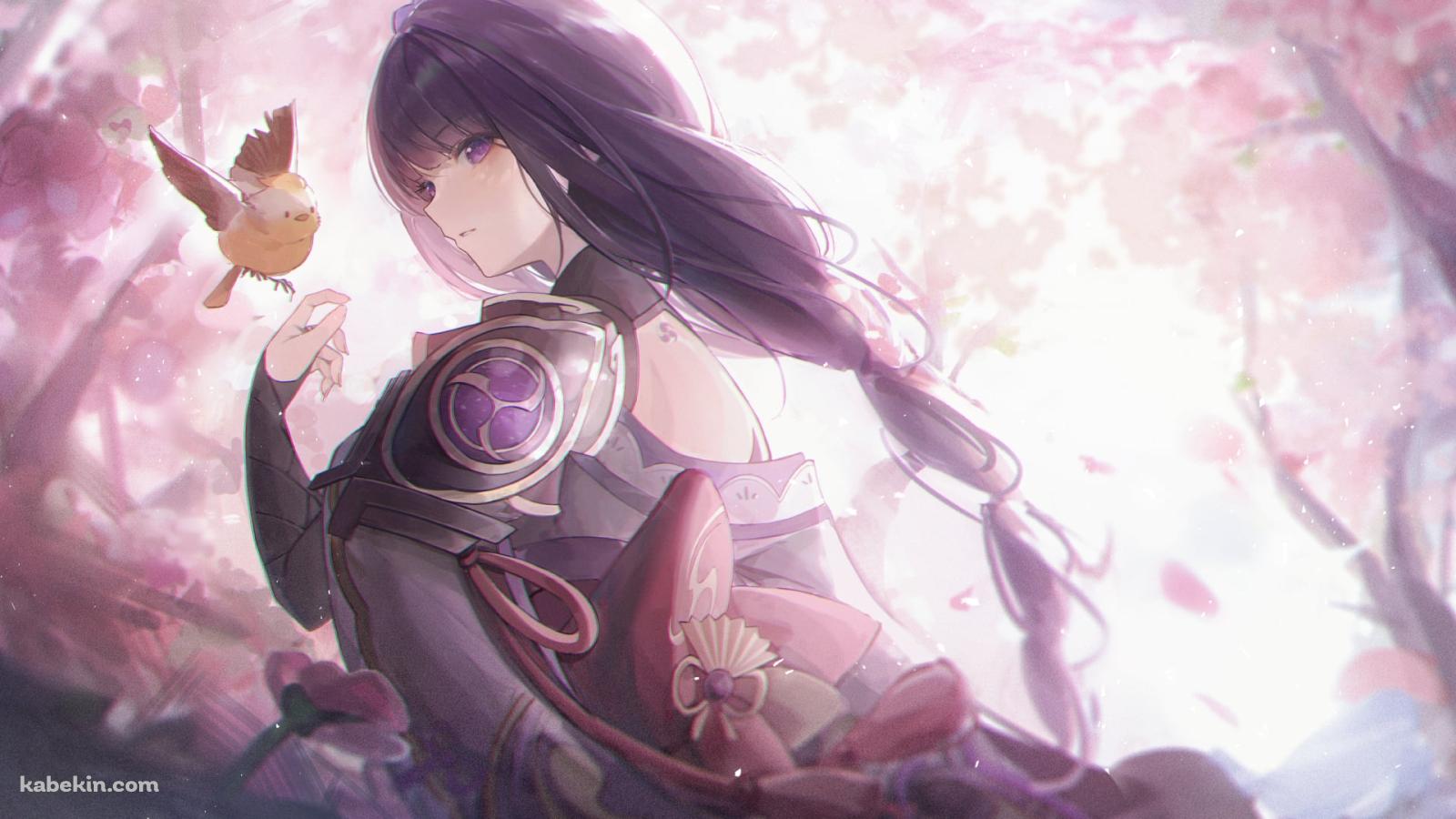 雷電将軍と黄色い可愛い鳥 / 綺麗 / 原神の壁紙(1600px x 900px) 高画質 PC・デスクトップ用