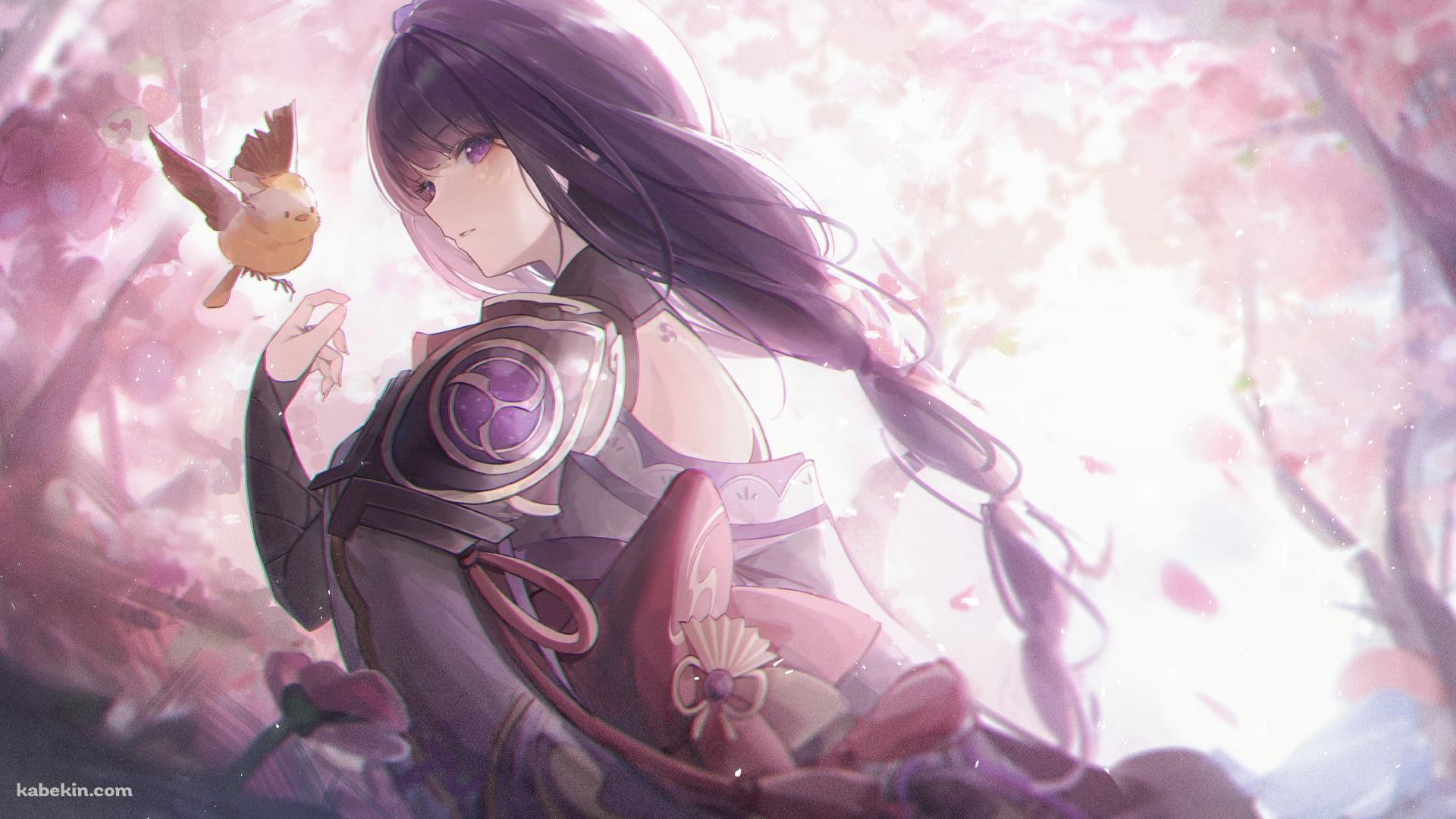 雷電将軍と黄色い可愛い鳥 / 綺麗 / 原神の壁紙(1920px x 1080px) 高画質 PC・デスクトップ用