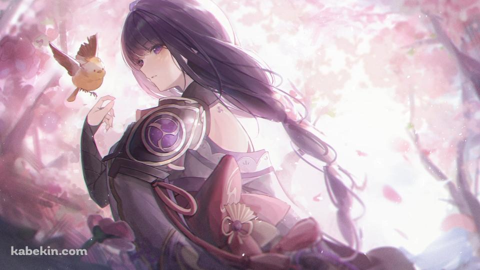 雷電将軍と黄色い可愛い鳥 / 綺麗 / 原神の壁紙(960px x 540px) 高画質 PC・デスクトップ用