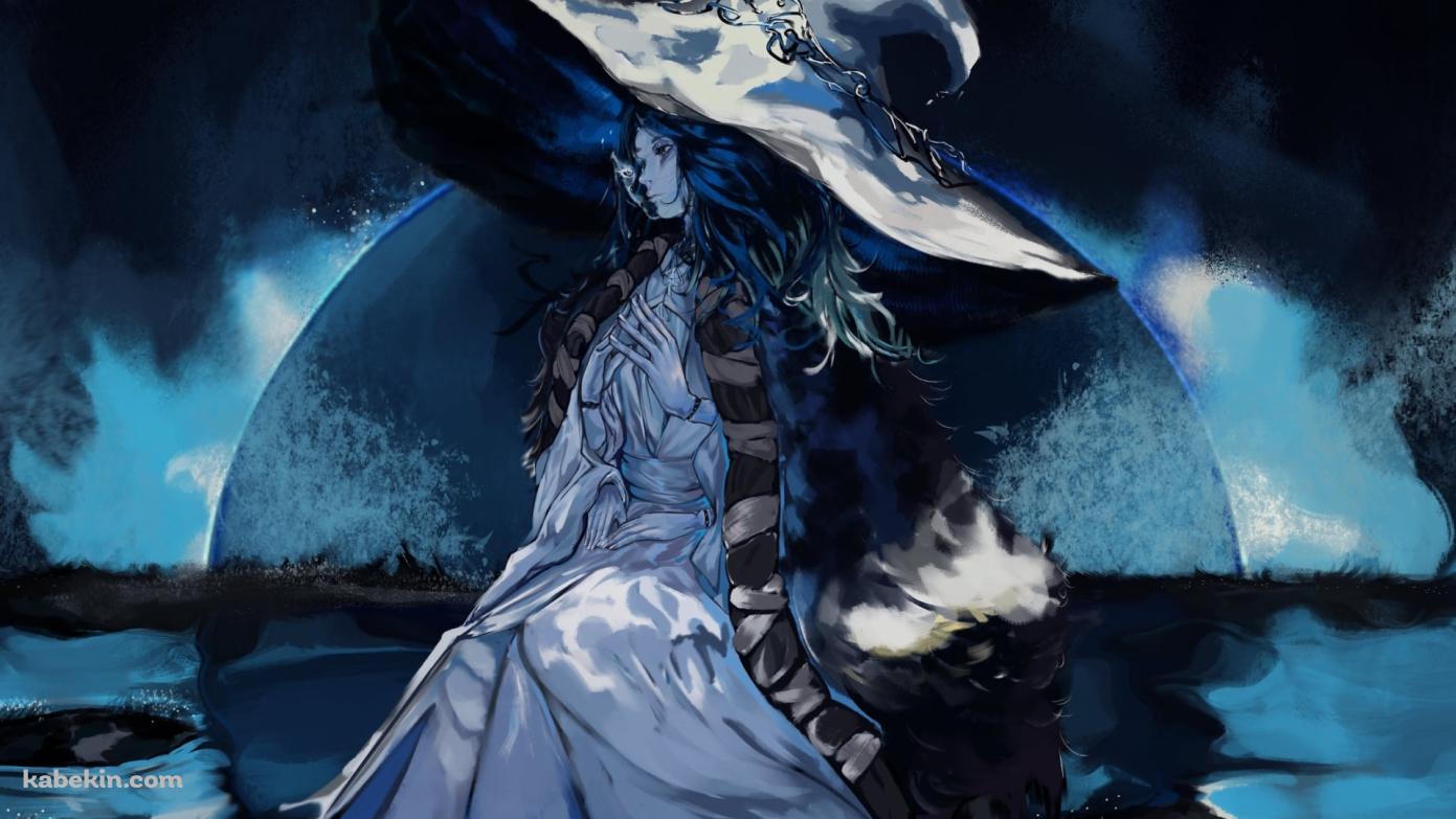 青みがかった魔女ラニと月 / エルデンリングの壁紙(1391px x 783px) 高画質 PC・デスクトップ用