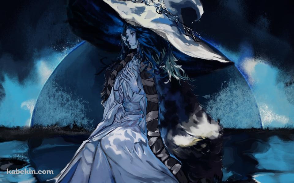青みがかった魔女ラニと月 / エルデンリングの壁紙(960px x 600px) 高画質 PC・デスクトップ用
