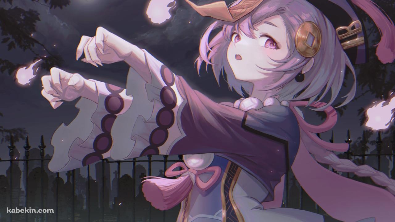 キョンシーポーズをする可愛い七七 / 満月 / 霊魂 / 原神の壁紙(1280px x 720px) 高画質 PC・デスクトップ用