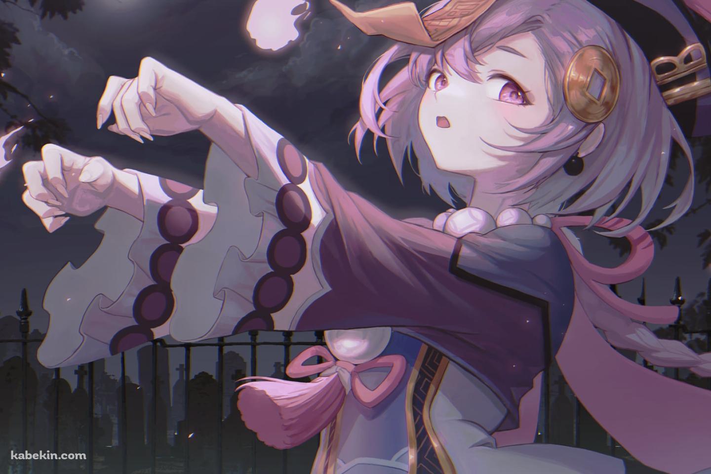 キョンシーポーズをする可愛い七七 / 満月 / 霊魂 / 原神の壁紙(1440px x 960px) 高画質 PC・デスクトップ用