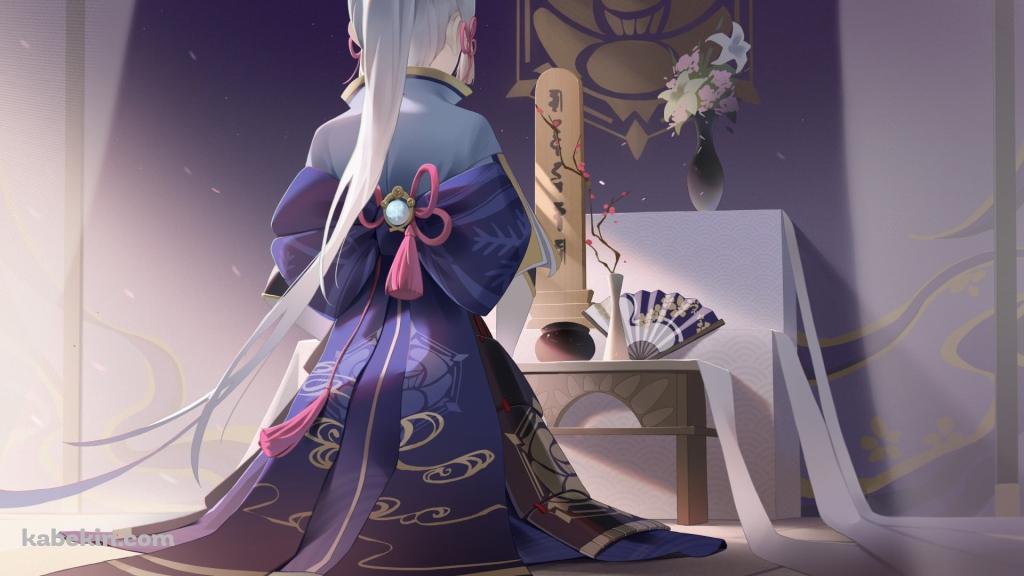位牌の前に座る神里綾華 / 原神の壁紙(1024px x 576px) 高画質 PC・デスクトップ用