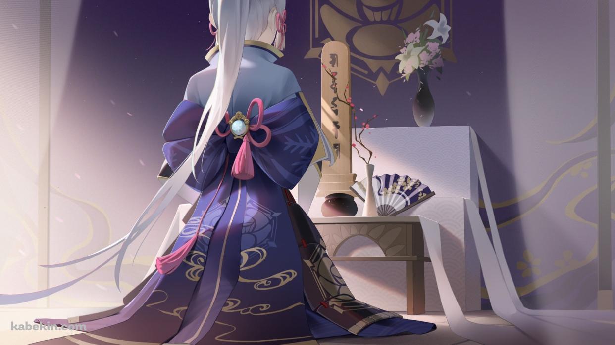 位牌の前に座る神里綾華 / 原神の壁紙(1242px x 698px) 高画質 PC・デスクトップ用