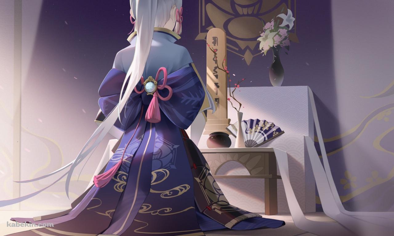 位牌の前に座る神里綾華 / 原神の壁紙(1280px x 768px) 高画質 PC・デスクトップ用