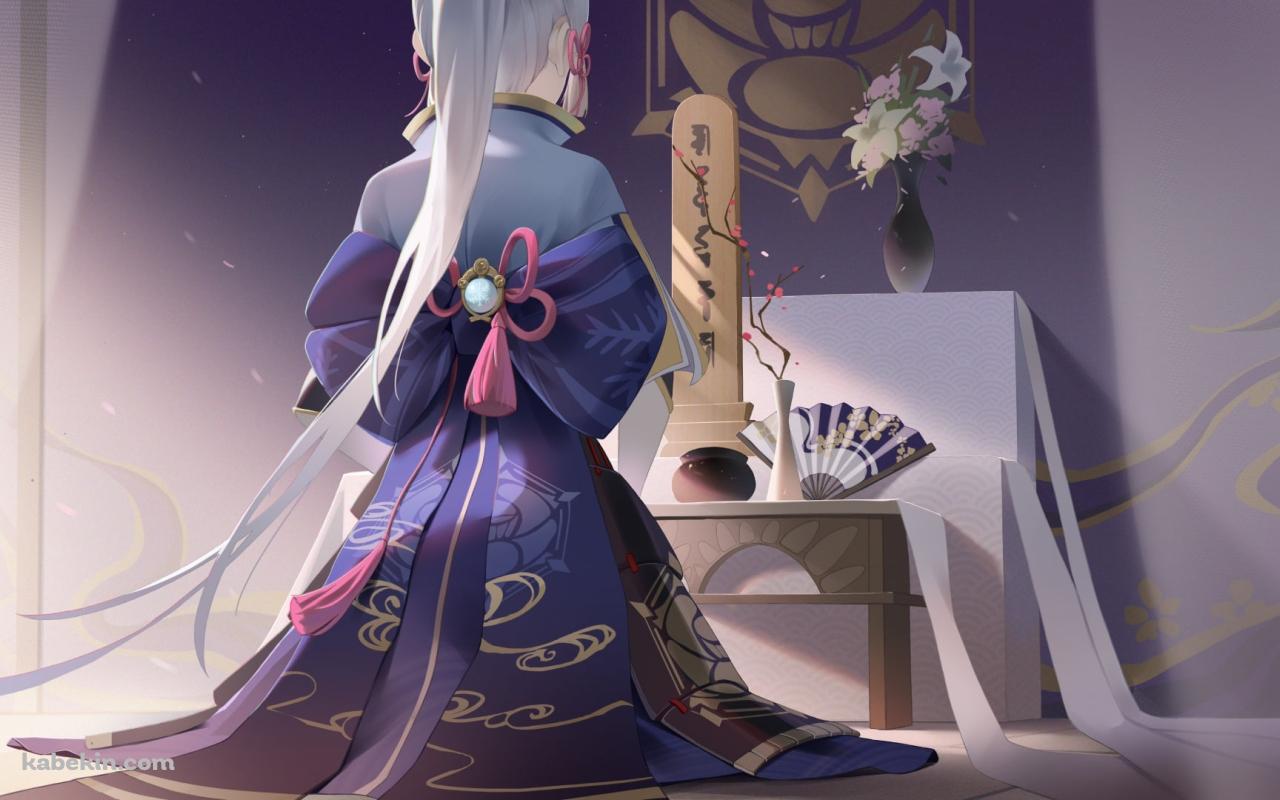 位牌の前に座る神里綾華 / 原神の壁紙(1280px x 800px) 高画質 PC・デスクトップ用
