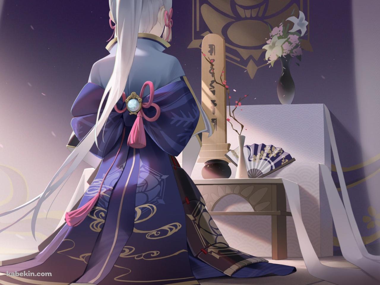 位牌の前に座る神里綾華 / 原神の壁紙(1280px x 960px) 高画質 PC・デスクトップ用