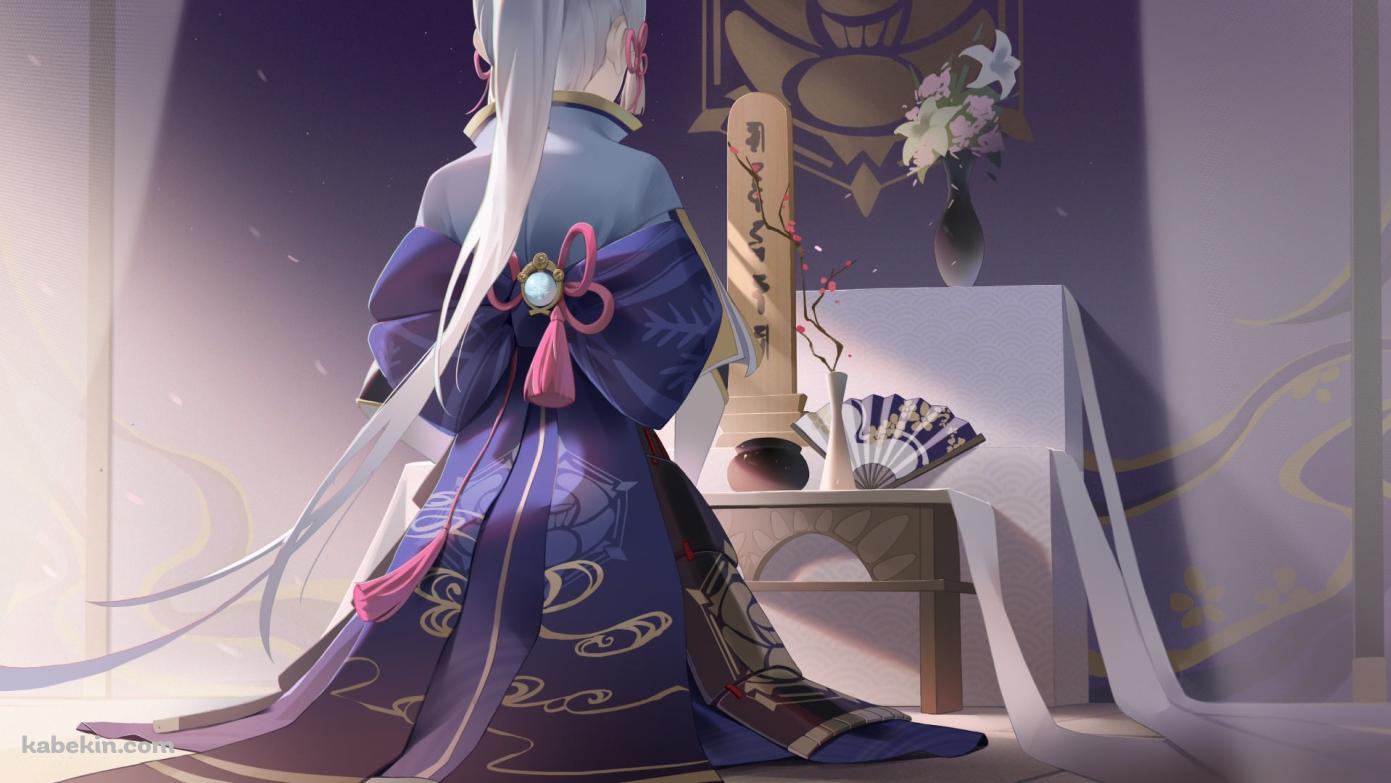 位牌の前に座る神里綾華 / 原神の壁紙(1391px x 783px) 高画質 PC・デスクトップ用