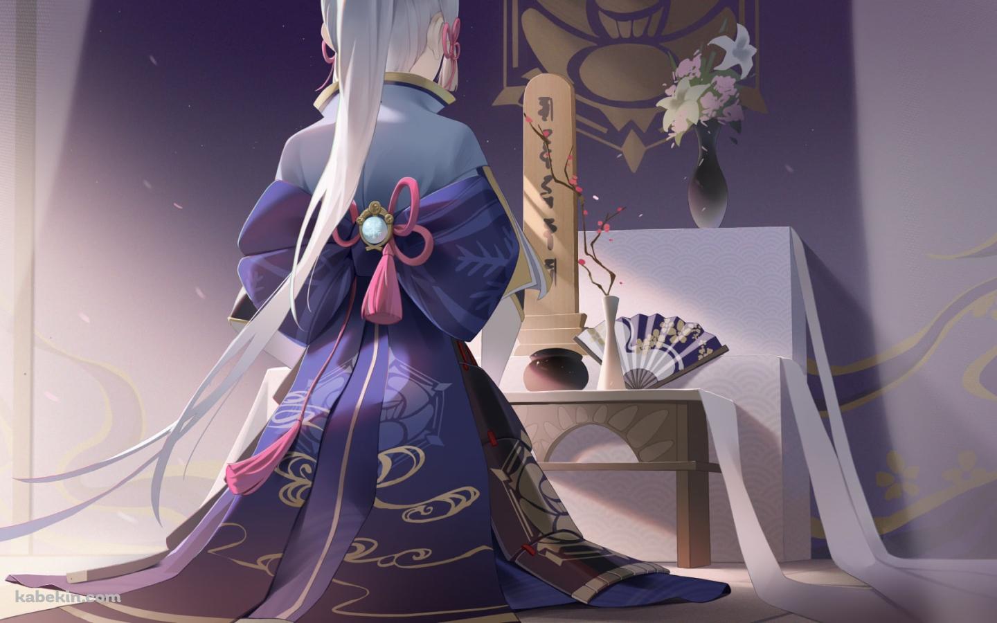 位牌の前に座る神里綾華 / 原神の壁紙(1440px x 900px) 高画質 PC・デスクトップ用
