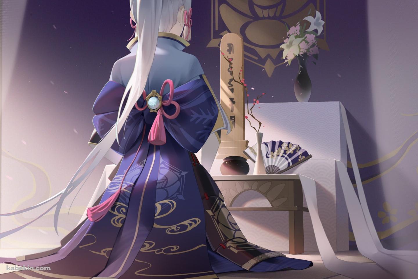 位牌の前に座る神里綾華 / 原神の壁紙(1440px x 960px) 高画質 PC・デスクトップ用