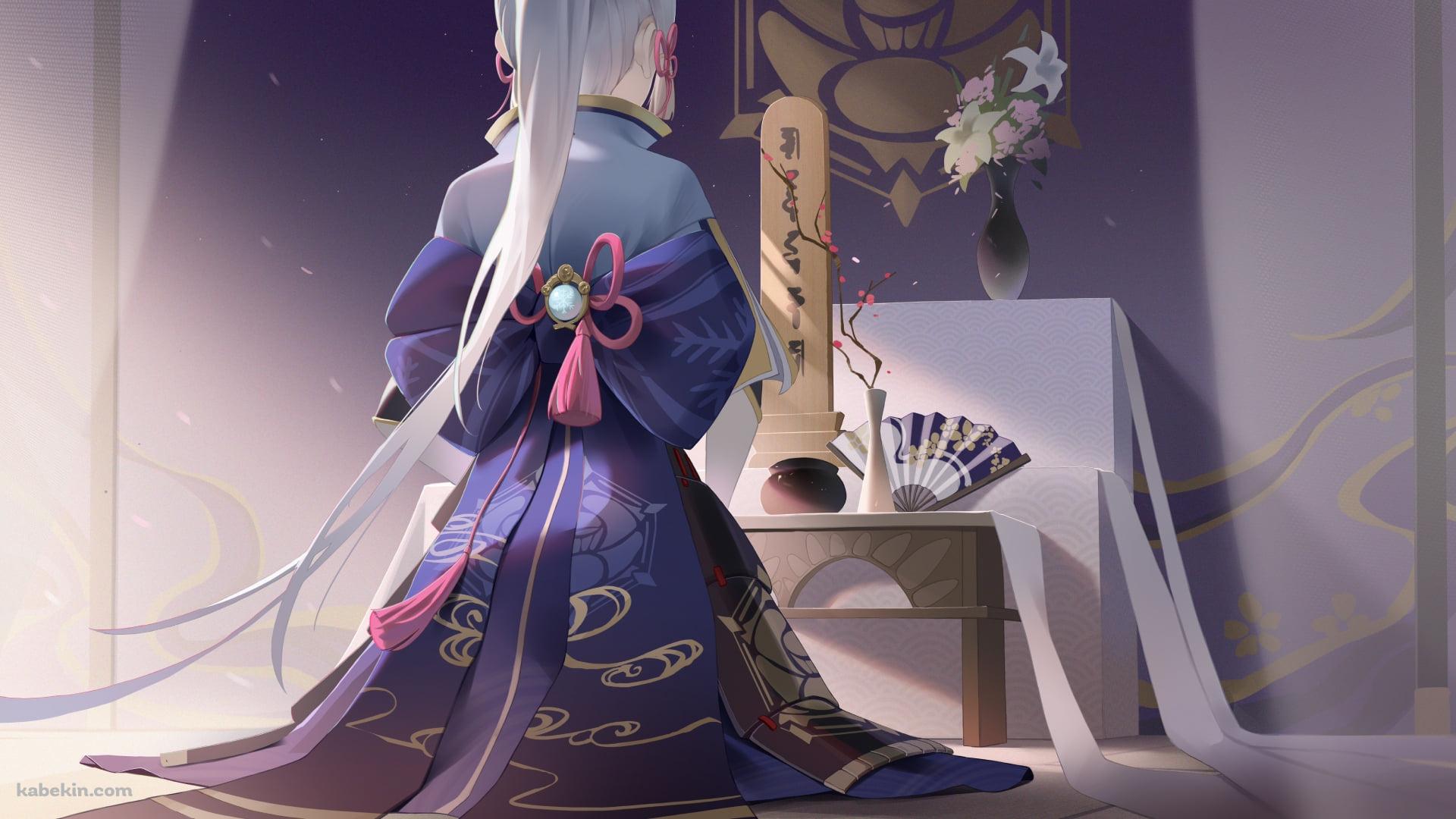 位牌の前に座る神里綾華 / 原神の壁紙(1920px x 1080px) 高画質 PC・デスクトップ用
