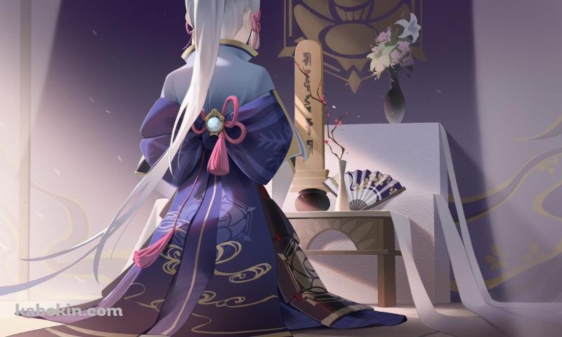 位牌の前に座る神里綾華 / 原神の壁紙(800px x 480px) 高画質 PC・デスクトップ用