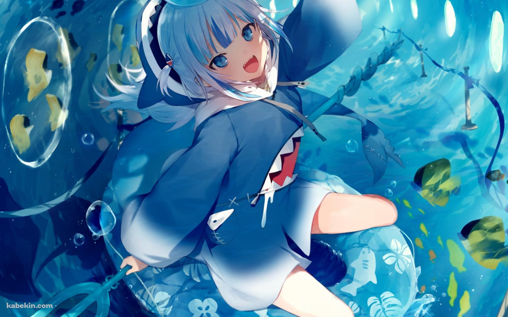 鮫のイラストが描いた浮き輪に乗ってはしゃぐがうる・ぐら / ホロライブ / バーチャルYouTuber / Vtuberの壁紙(1680px x 1050px) 高画質 PC・デスクトップ用