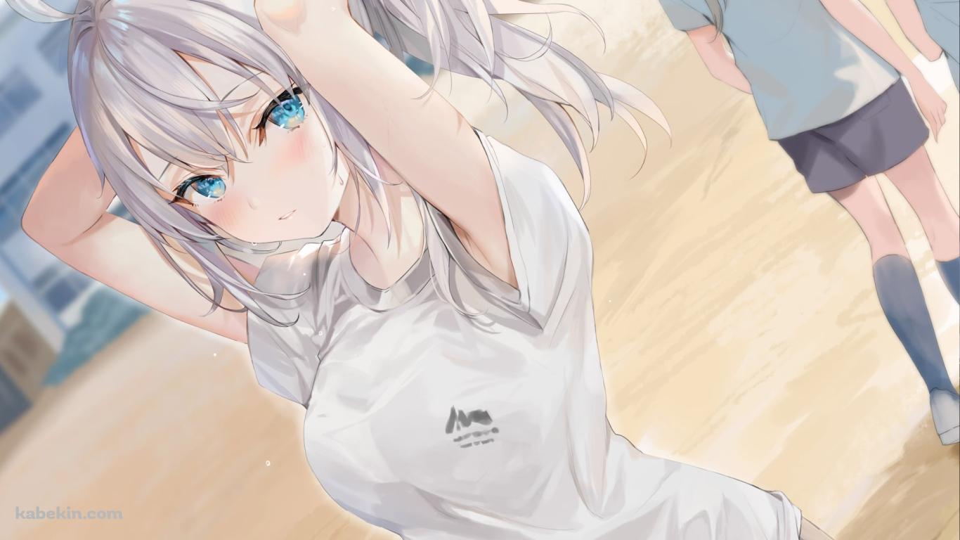 髪を結わいている体操服を着た可愛いアリサ・ミハイロヴナ・九条 / 時々ボソッとロシア語でデレる隣のアーリャさん / ライトノベルの壁紙(1366px x 768px) 高画質 PC・デスクトップ用