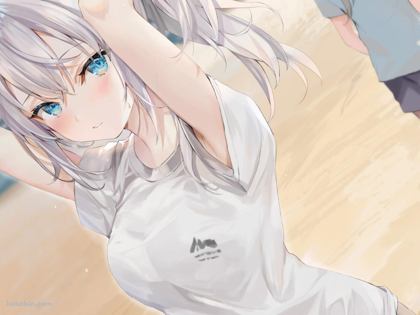 髪を結わいている体操服を着た可愛いアリサ・ミハイロヴナ・九条 / 時々ボソッとロシア語でデレる隣のアーリャさん / ライトノベルの壁紙(1400px x 1050px) 高画質 PC・デスクトップ用