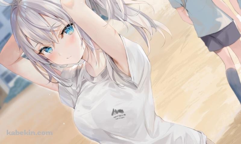 髪を結わいている体操服を着た可愛いアリサ・ミハイロヴナ・九条 / 時々ボソッとロシア語でデレる隣のアーリャさん / ライトノベルの壁紙(800px x 480px) 高画質 PC・デスクトップ用