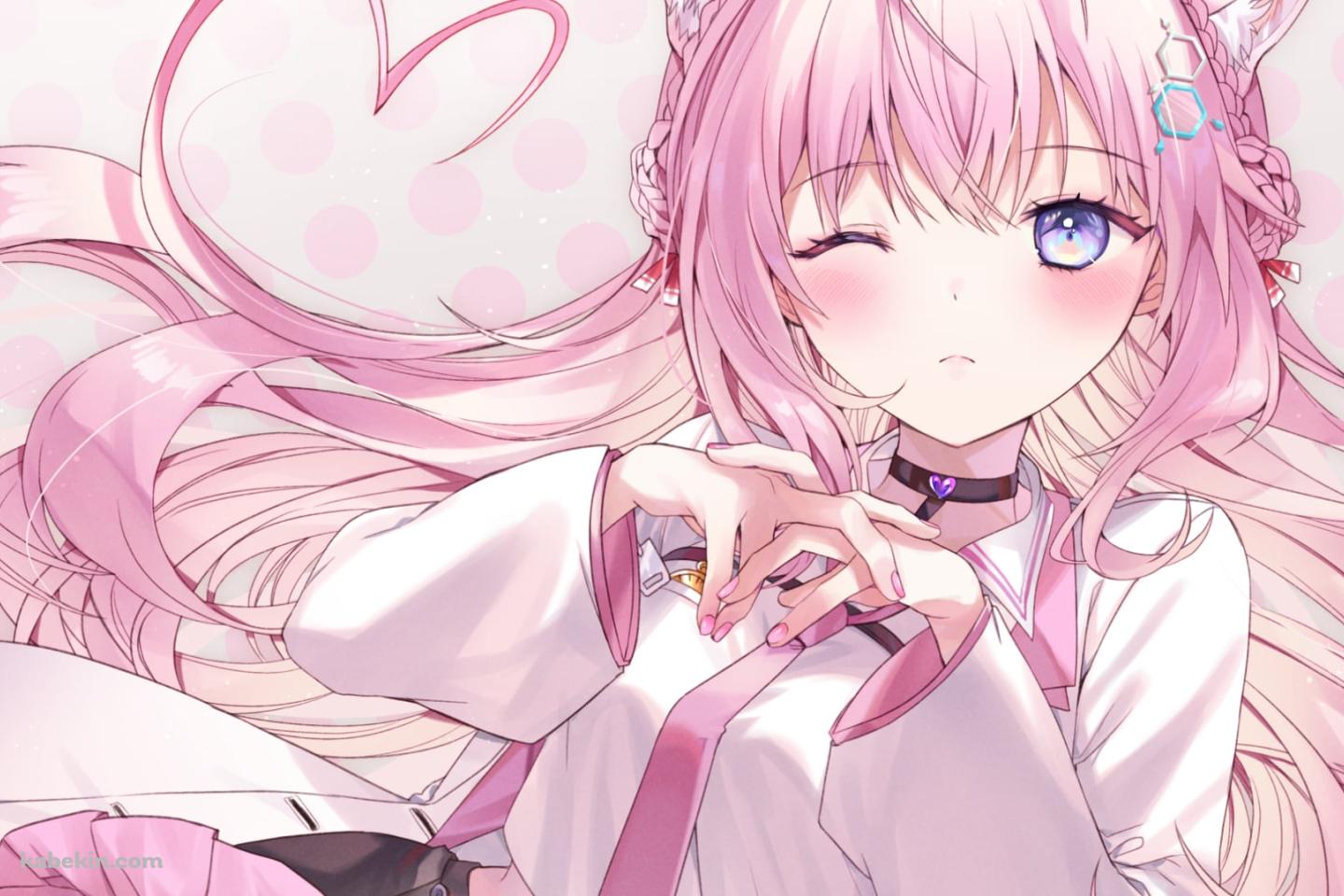 指をからめてウィンクをする可愛い博衣こより / ホロライブ / バーチャルYouTuber / Vtuberの壁紙(1440px x 960px) 高画質 PC・デスクトップ用