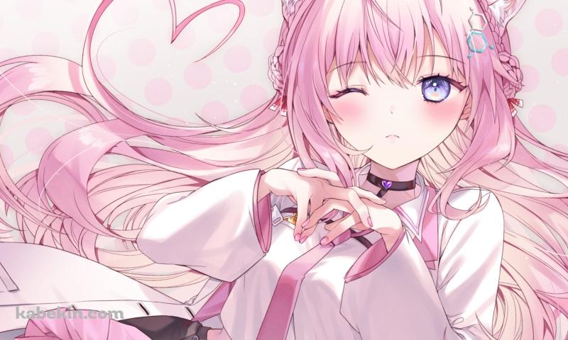 指をからめてウィンクをする可愛い博衣こより / ホロライブ / バーチャルYouTuber / Vtuberの壁紙(800px x 480px) 高画質 PC・デスクトップ用