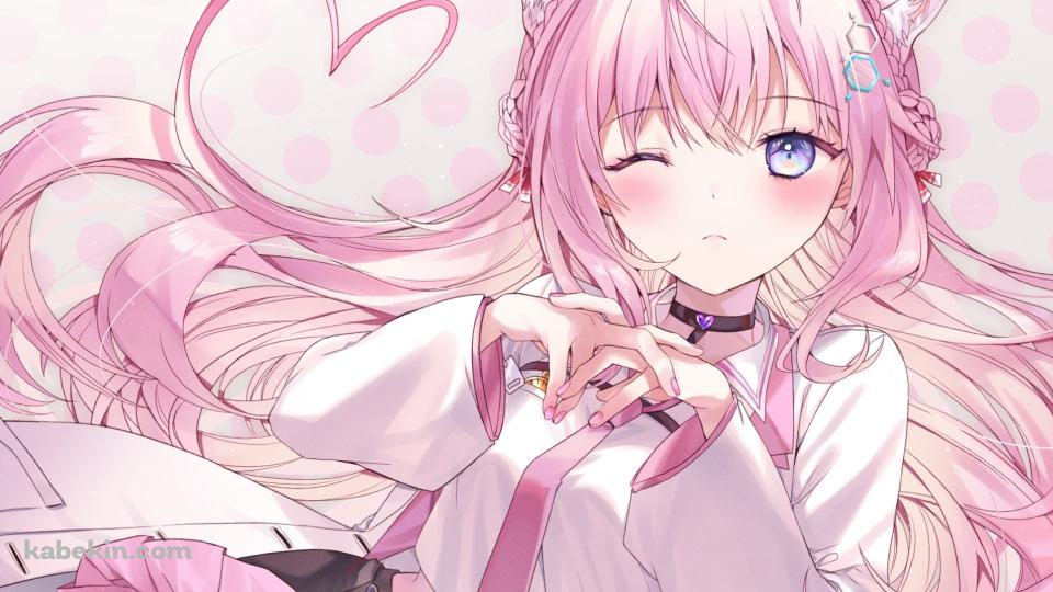 指をからめてウィンクをする可愛い博衣こより / ホロライブ / バーチャルYouTuber / Vtuberの壁紙(960px x 540px) 高画質 PC・デスクトップ用