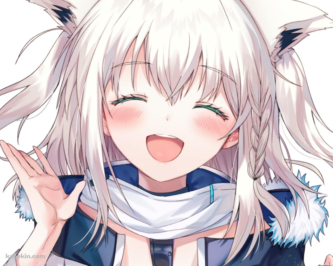 笑顔で挨拶をする可愛い白上フブキ / ホロライブ / バーチャルYouTuber / Vtuberの壁紙(1280px x 1024px) 高画質 PC・デスクトップ用
