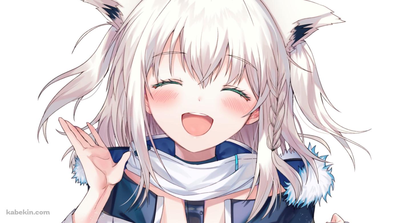 笑顔で挨拶をする可愛い白上フブキ / ホロライブ / バーチャルYouTuber / Vtuberの壁紙(1391px x 783px) 高画質 PC・デスクトップ用