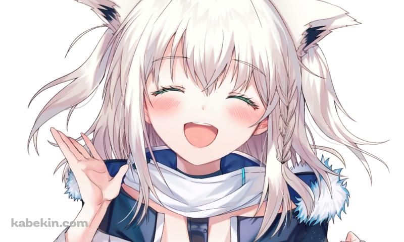 笑顔で挨拶をする可愛い白上フブキ / ホロライブ / バーチャルYouTuber / Vtuberの壁紙(800px x 480px) 高画質 PC・デスクトップ用