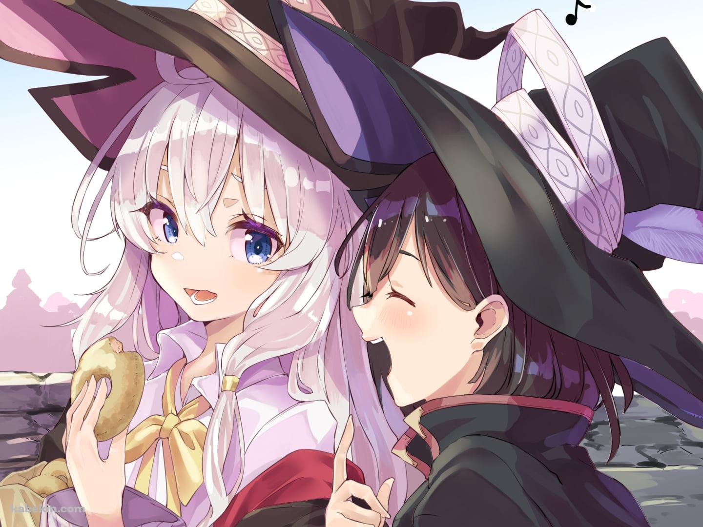 ドーナツを食べながら談笑するイレイナとサヤ / 魔女の旅々の壁紙(1440px x 1080px) 高画質 PC・デスクトップ用