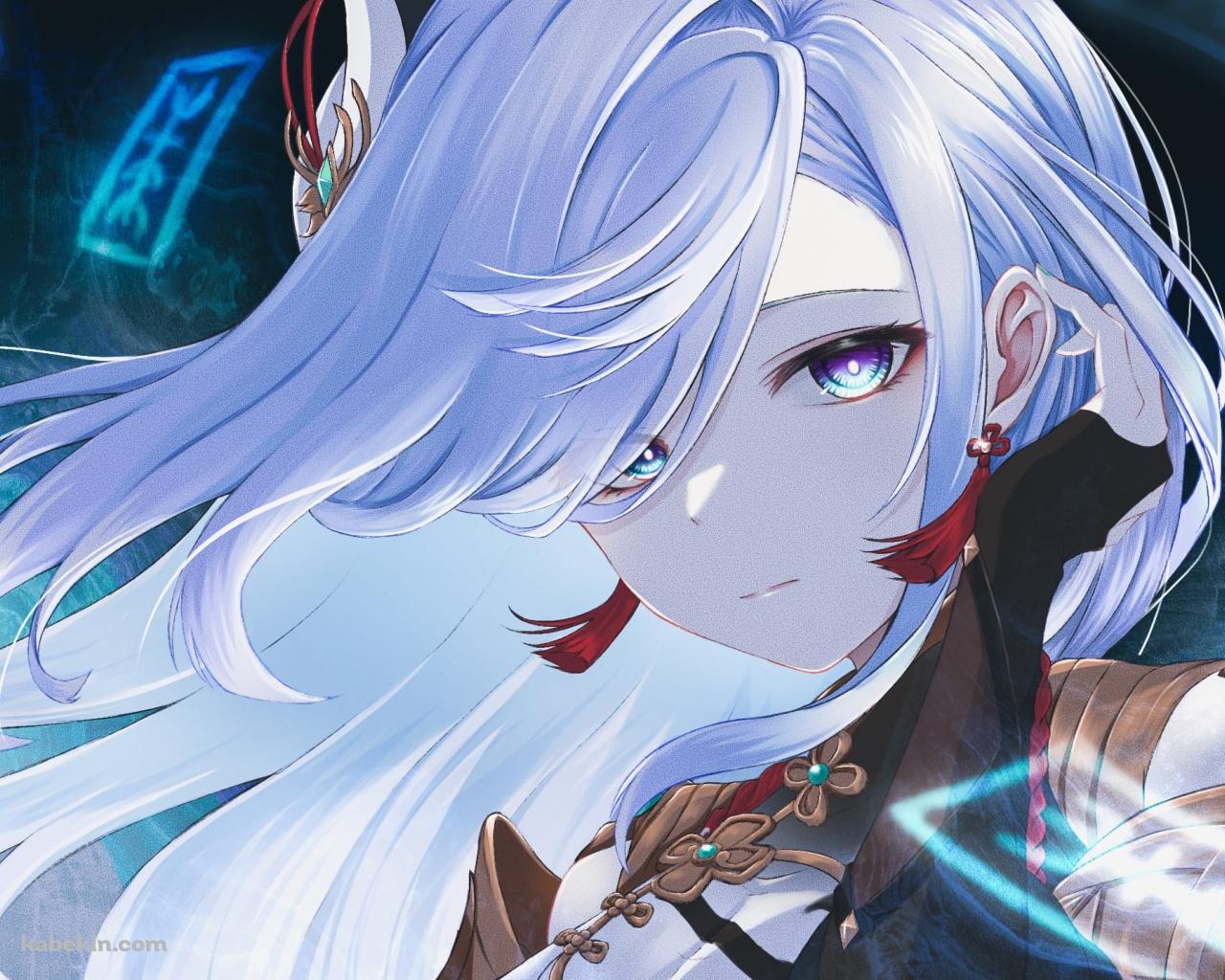 光るお札と綺麗な申鶴（しんかく） / 原神の壁紙(1280px x 1024px) 高画質 PC・デスクトップ用