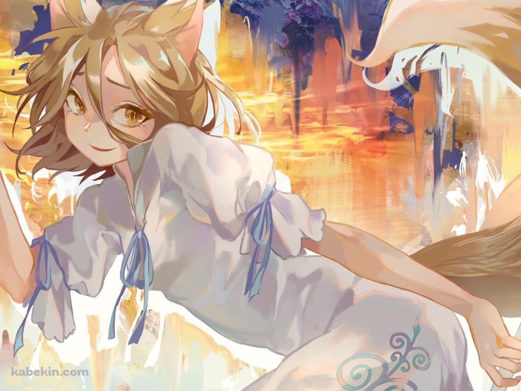 手で狐を作る菅牧典（くだまきつかさ） / 東方虹龍洞の壁紙(1024px x 768px) 高画質 PC・デスクトップ用