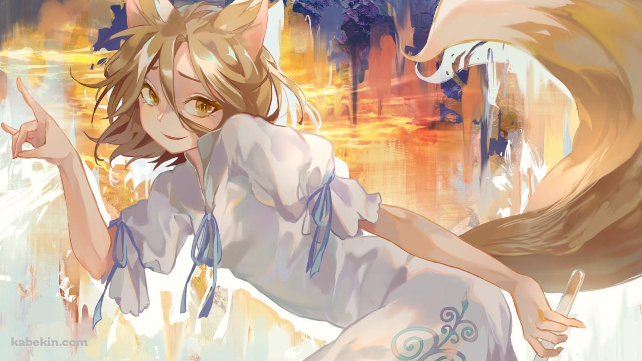 手で狐を作る菅牧典（くだまきつかさ） / 東方虹龍洞の壁紙(1280px x 720px) 高画質 PC・デスクトップ用