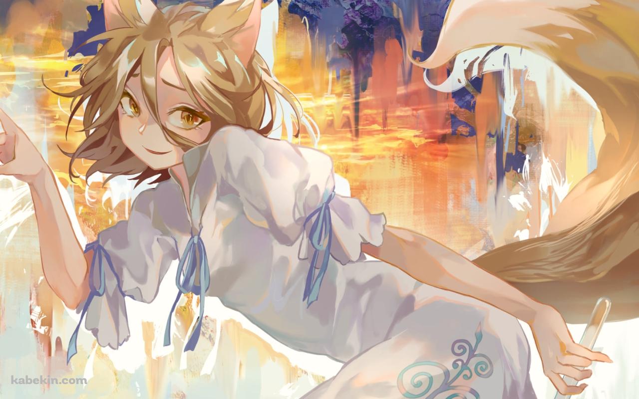 手で狐を作る菅牧典（くだまきつかさ） / 東方虹龍洞の壁紙(1280px x 800px) 高画質 PC・デスクトップ用