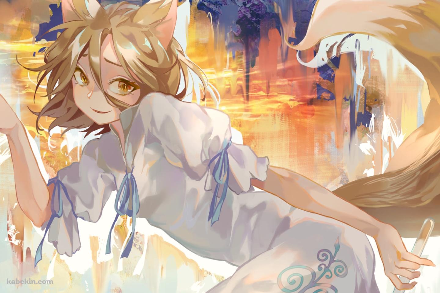 手で狐を作る菅牧典（くだまきつかさ） / 東方虹龍洞の壁紙(1440px x 960px) 高画質 PC・デスクトップ用