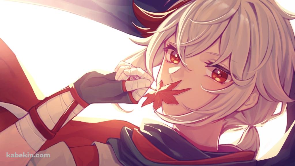 口元に楓をあてるかっこいい楓原万葉（かえではらかずは） / 逆光 / 原神の壁紙(1024px x 576px) 高画質 PC・デスクトップ用