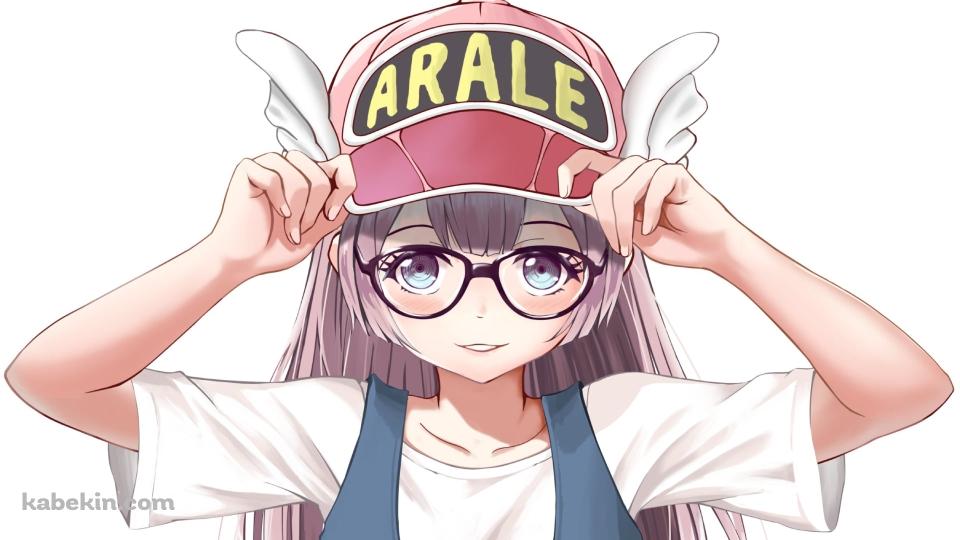 帽子のひさしを両手で持つアラレちゃん / Dr.スランプの壁紙(960px x 540px) 高画質 PC・デスクトップ用